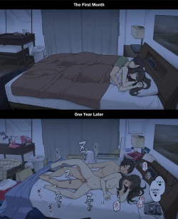 Page 23 of Dousei Seikatsu Ikkagetsume to Ichinen Ato, Asaokite kara Shuushin made no Hikaku | A Day in the Life of a Couple: Their First Month Living Together vs. One Year Later