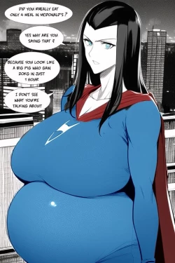 Page 9 of Expanding Heroine:Confronting the Virus Villain, Page 1 to 12,,, Weight gain anime girl, bbw, ssbbw, stuffing belly, SuperHero who gain a lot of weights because of a food addiction.