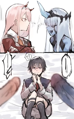 Page 1 of Zero Two and Zero One x Hiro futa